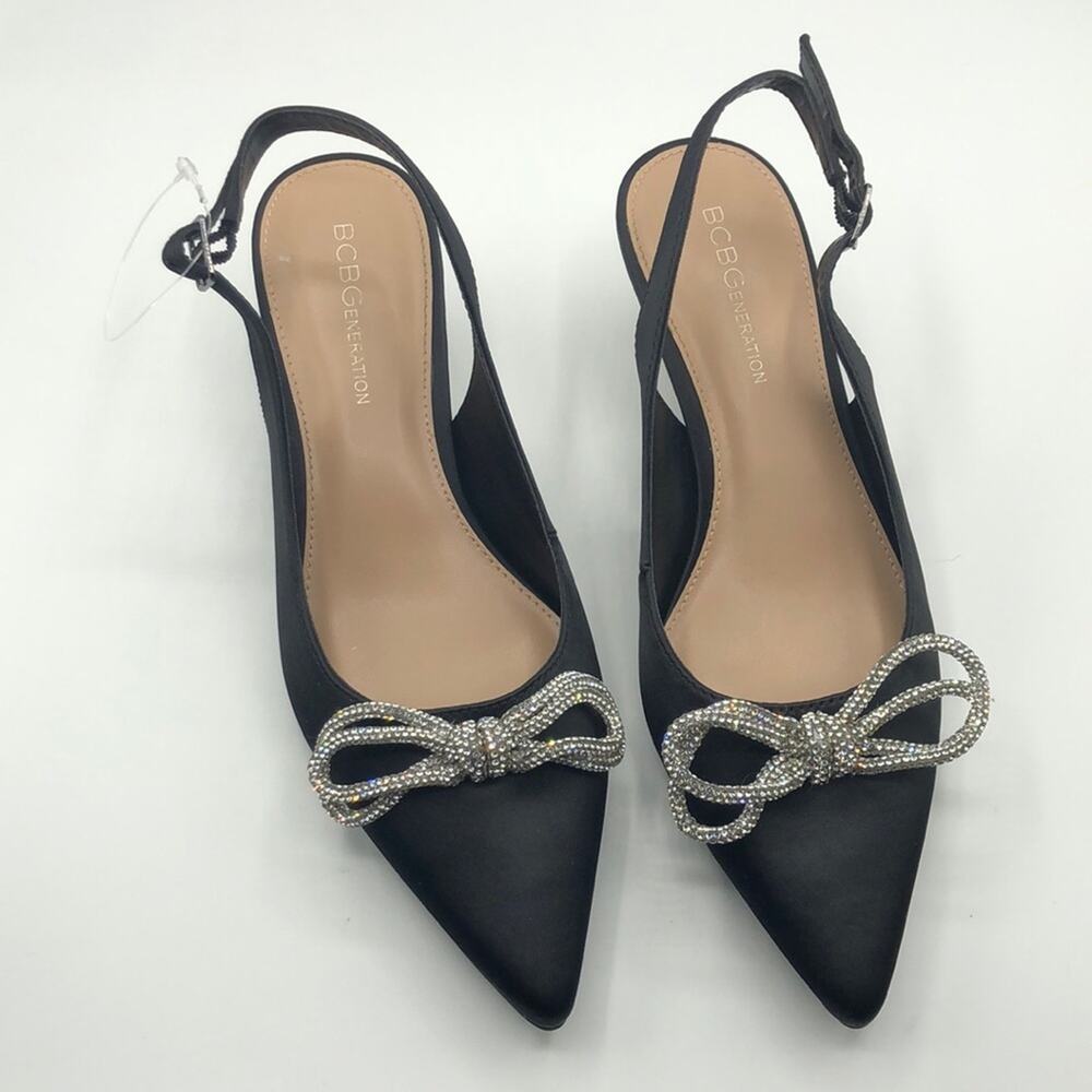BCBGENERATION Women's Kitten Heel Pointed Toe Slingback Bow Heels Sz 7